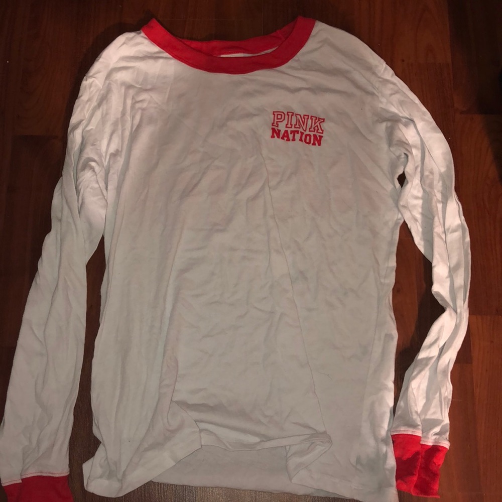 “Pink” long sleeve white and red t shirt.